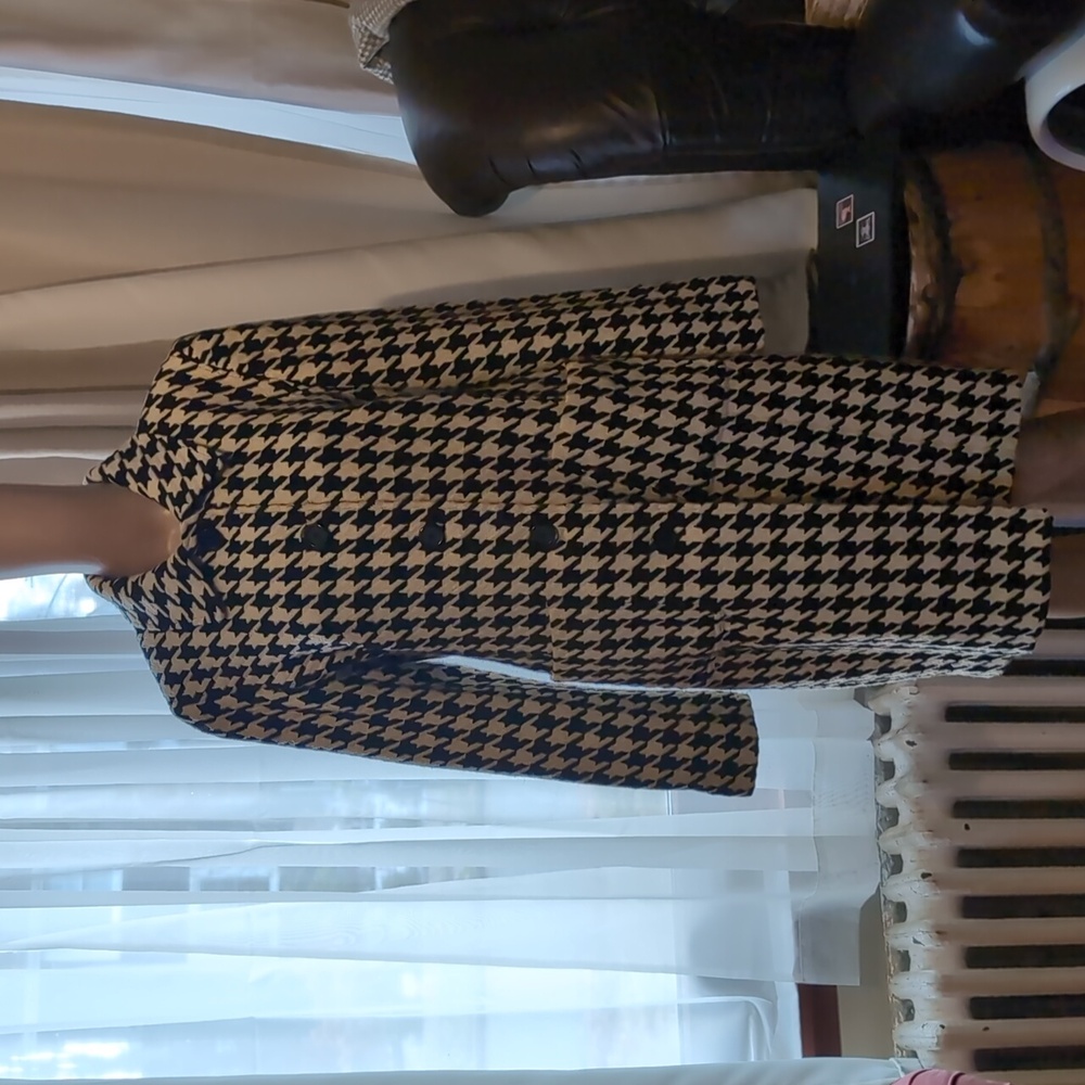 Ann Taylor LOFT Houndstooth Black and White Women's Coat 8 - Picture 1 of 7